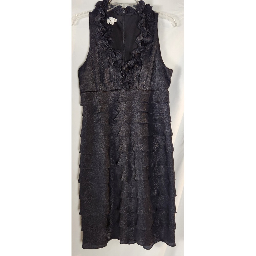 London Times Black Tiered Metallic Whimsygoth/Old-Money/Classic Glam Dress 10 - Picture 3 of 12
